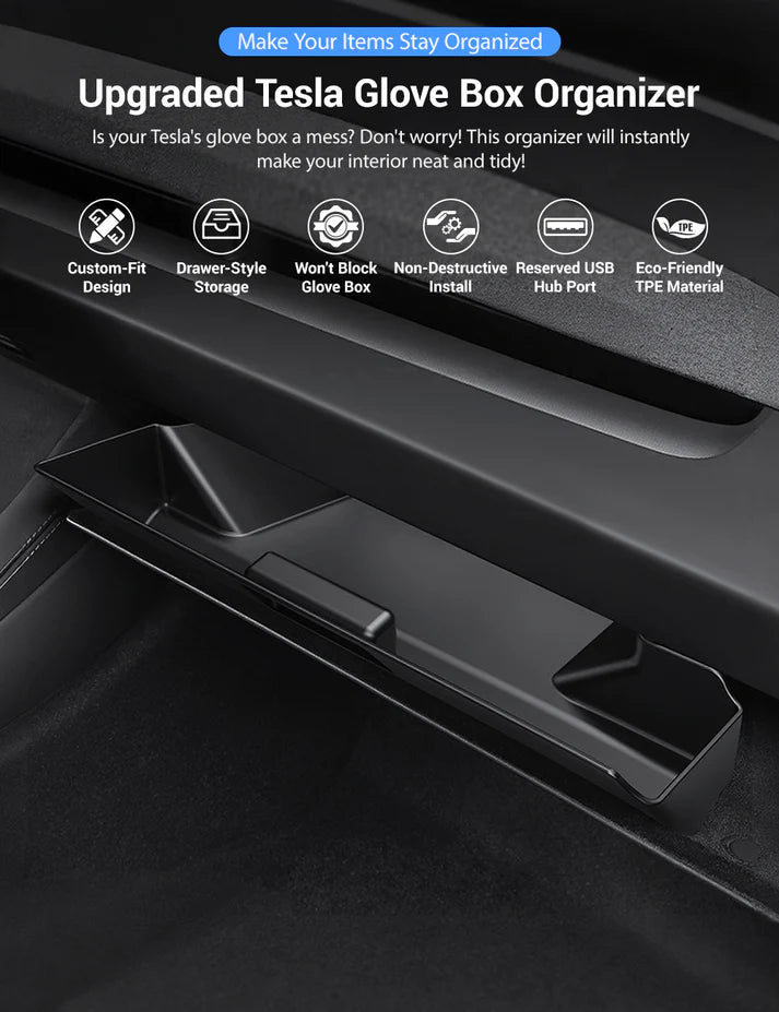 Tesla Model 3 Highland and Model Y Juniper glove box organizer